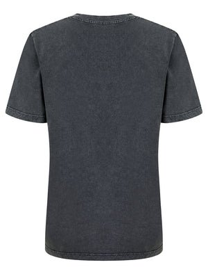 Poster Graphic Motif Cotton Jersey Crew Neck Acid Wash T-Shirt in Charcoal - Tokyo Laundry