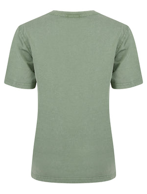 Sunbeam Graphic Motif Cotton Jersey Crew Neck Acid Wash T-Shirt in Sage - Weekend Vibes