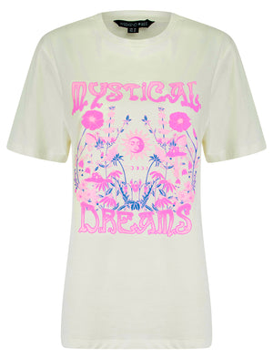 Dreamer Graphic Motif Cotton Jersey Crew Neck T-Shirt in Cream - Weekend Vibes