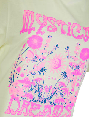 Dreamer Graphic Motif Cotton Jersey Crew Neck T-Shirt in Cream - Weekend Vibes