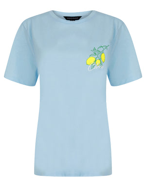 Citron Graphic Motif Cotton Crew Neck T-Shirt with Back-Print in Baby Blue - Weekend Vibes