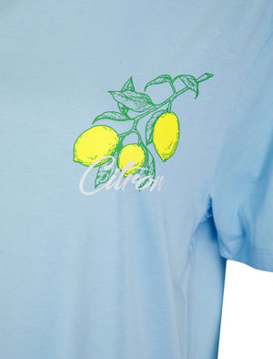 Citron Graphic Motif Cotton Crew Neck T-Shirt with Back-Print in Baby Blue - Weekend Vibes