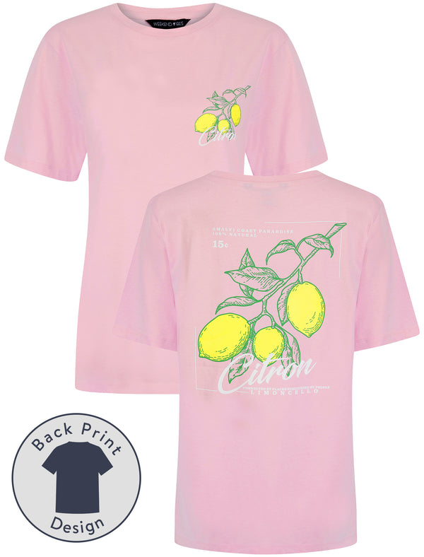 Citron Graphic Motif Cotton Crew Neck T-Shirt with Back-Print in Pink Lady - Weekend Vibes