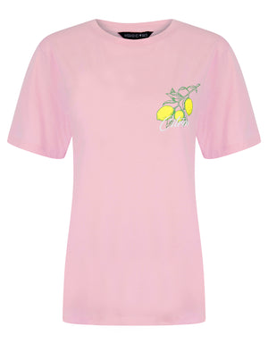 Citron Graphic Motif Cotton Crew Neck T-Shirt with Back-Print in Pink Lady - Weekend Vibes