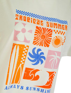 Katya Graphic Motif Cotton Jersey Crew Neck T-Shirt in Cream - Amara Reya
