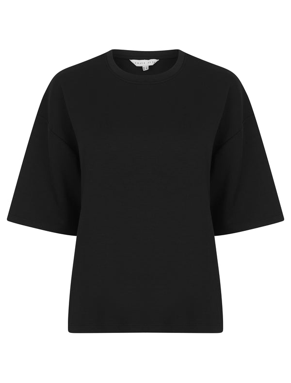 Borgia Plain Crew Neck Drop Shoulder Boxy Fit Premium Modal Fabric T-Shirt in Jet Black - Amara Reya