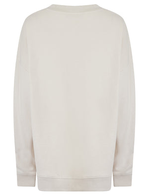 Kelster Plain Long Line Oversize Drop Shoulder Crew Neck Brushback Fleece Sweatshirt in Ivory - Amara Reya