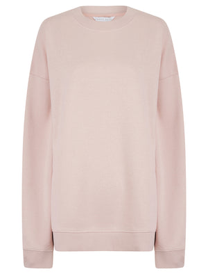Kelster Plain Long Line Oversize Drop Shoulder Crew Neck Brushback Fleece Sweatshirt in Pink - Amara Reya