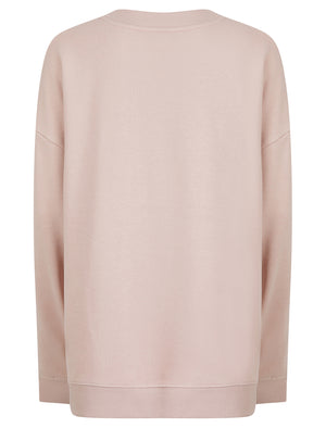Kelster Plain Long Line Oversize Drop Shoulder Crew Neck Brushback Fleece Sweatshirt in Pink - Amara Reya