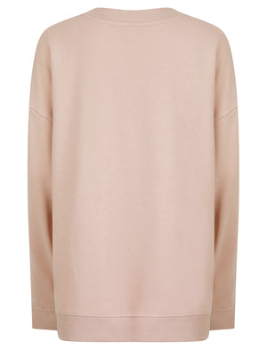 Kelster Plain Long Line Oversize Drop Shoulder Crew Neck Brushback Fleece Sweatshirt in Pink - Amara Reya
