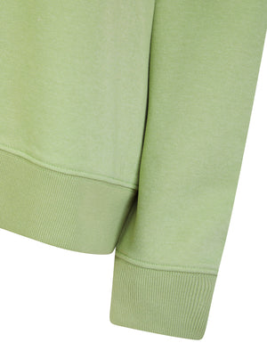 Kelster Plain Long Line Oversize Drop Shoulder Crew Neck Brushback Fleece Sweatshirt in Sage Green - Amara Reya