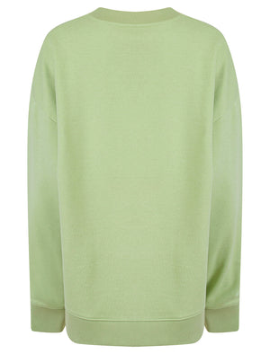 Kelster Plain Long Line Oversize Drop Shoulder Crew Neck Brushback Fleece Sweatshirt in Sage Green - Amara Reya