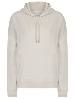 Script Plain Long Line Oversize Drop Shoulder Crew Neck Brushback Fleece Hooded Sweatshirt in Ivory - Amara Reya