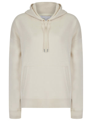 Script Plain Long Line Oversize Drop Shoulder Crew Neck Brushback Fleece Hooded Sweatshirt in Ivory - Amara Reya