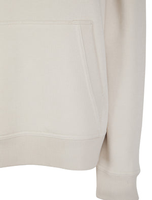 Script Plain Long Line Oversize Drop Shoulder Crew Neck Brushback Fleece Hooded Sweatshirt in Ivory - Amara Reya