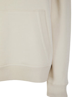 Script Plain Long Line Oversize Drop Shoulder Crew Neck Brushback Fleece Hooded Sweatshirt in Ivory - Amara Reya