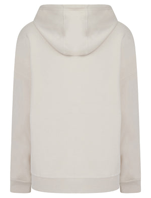 Script Plain Long Line Oversize Drop Shoulder Crew Neck Brushback Fleece Hooded Sweatshirt in Ivory - Amara Reya