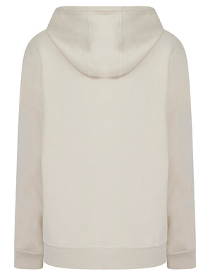 Script Plain Long Line Oversize Drop Shoulder Crew Neck Brushback Fleece Hooded Sweatshirt in Ivory - Amara Reya