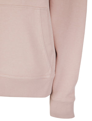 Script Plain Long Line Oversize Drop Shoulder Crew Neck Brushback Fleece Hooded Sweatshirt in Pink - Amara Reya