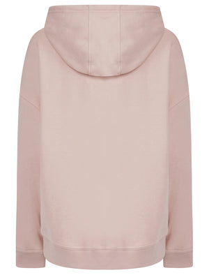 Script Plain Long Line Oversize Drop Shoulder Crew Neck Brushback Fleece Hooded Sweatshirt in Pink - Amara Reya