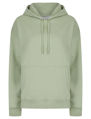 Script Plain Long Line Oversize Drop Shoulder Crew Neck Brushback Fleece Hooded Sweatshirt in Sage Green - Amara Reya