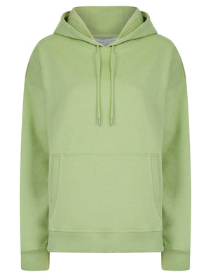Script Plain Long Line Oversize Drop Shoulder Crew Neck Brushback Fleece Hooded Sweatshirt in Sage Green - Amara Reya