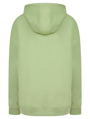 Script Plain Long Line Oversize Drop Shoulder Crew Neck Brushback Fleece Hooded Sweatshirt in Sage Green - Amara Reya