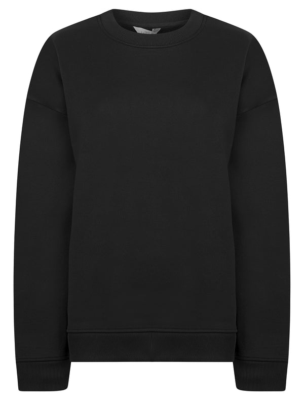 Jax Women's Plain Brushback Fleece Crew Neck Sweatshirt in Jet Black - Tokyo Laundry