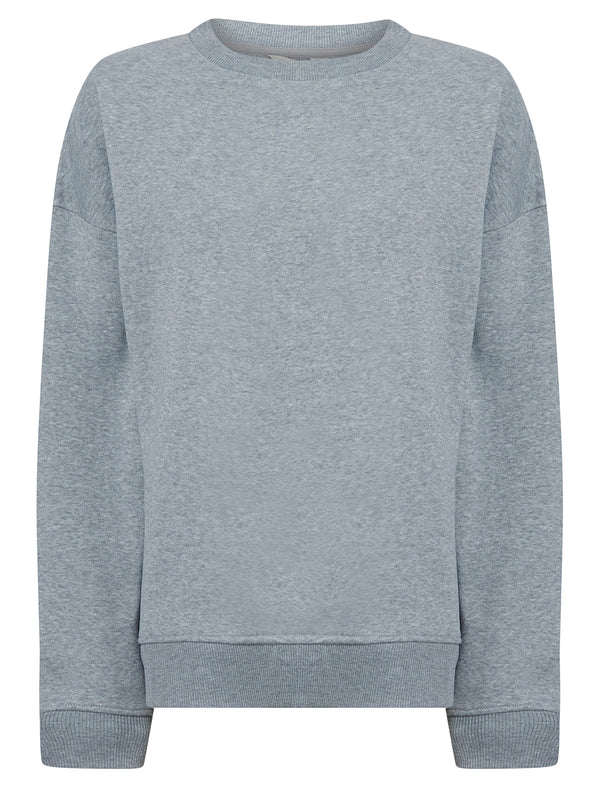 Jax Women's Plain Brushback Fleece Crew Neck Sweatshirt in Light Grey Marl - Tokyo Laundry
