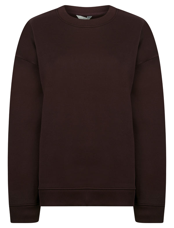 Jax Women's Plain Brushback Fleece Crew Neck Sweatshirt in Wine - Tokyo Laundry