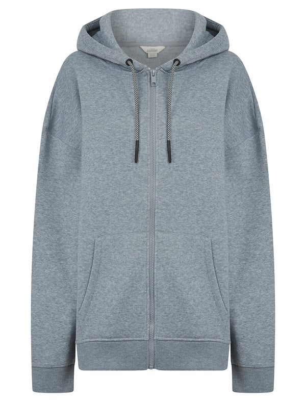 Buster Women's Plain Zip Through Brushback Fleece Hoodie in Light Grey Marl - Tokyo Laundry
