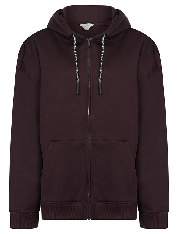 Buster Women's Plain Zip Through Brushback Fleece Hoodie in Wine - Tokyo Laundry