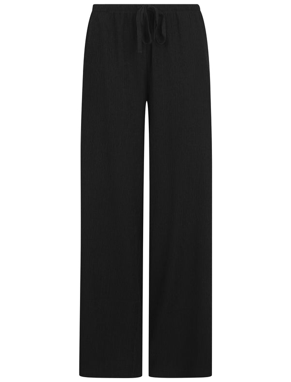 Niamh High Waisted Textured Stretch Fabric Wide Leg Trousers in Jet Black - Amara Reya