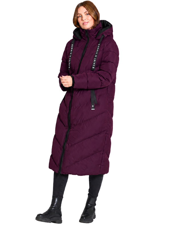 Samurai Hooded Full Length Longline Quilted Puffer Coat in Fig - Saint & Sinner