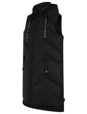 Newby Hooded Longline Quilted Gilet Bodywarmer in Black - Saint