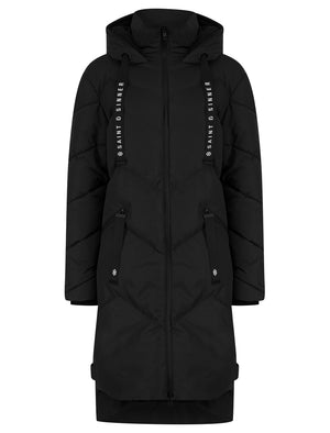 Newby Hooded Longline Quilted Puffer Coat in Black - Saint & Sinner