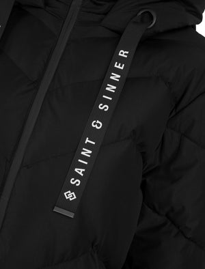 Newby Hooded Longline Quilted Puffer Coat in Black - Saint & Sinner