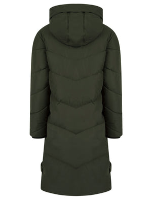 Newby Hooded Longline Quilted Puffer Coat in Khaki - Saint