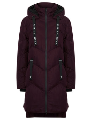 Newby Hooded Longline Quilted Puffer Coat in Fig - Saint & Sinner
