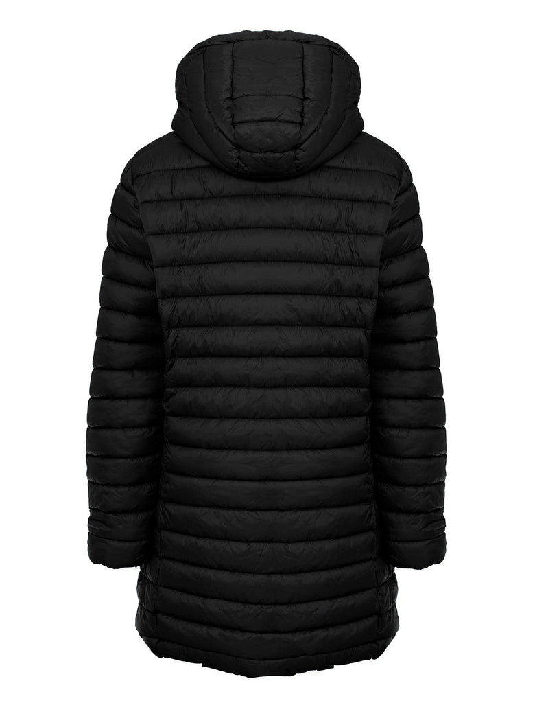 Olivia Longline Quilted Puffer Coat with Detachable Hood in Black - Am ...