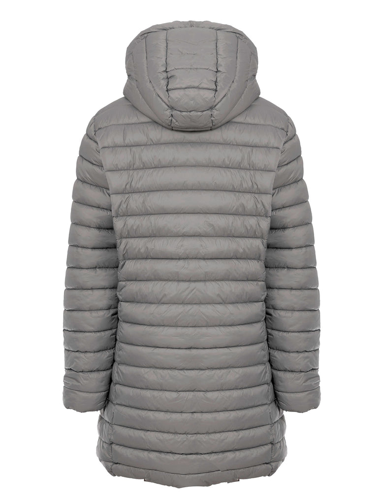 Olivia Longline Quilted Puffer Coat with Detachable Hood in Grey - Ama ...