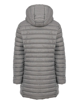 Olivia Longline Quilted Puffer Coat with Detachable Hood in Grey - Amara Reya