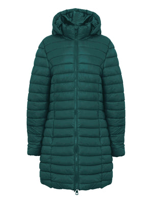 Olivia Longline Quilted Puffer Coat with Detachable Hood in Teal - Amara Reya