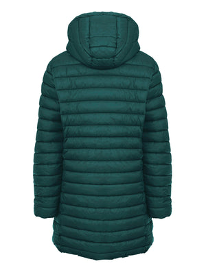 Olivia Longline Quilted Puffer Coat with Detachable Hood in Teal - Amara Reya