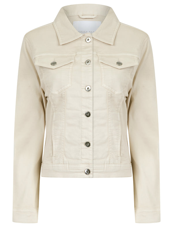 Feather Women's Stretch Cotton Denim Jacket in Ivory - Amara Reya