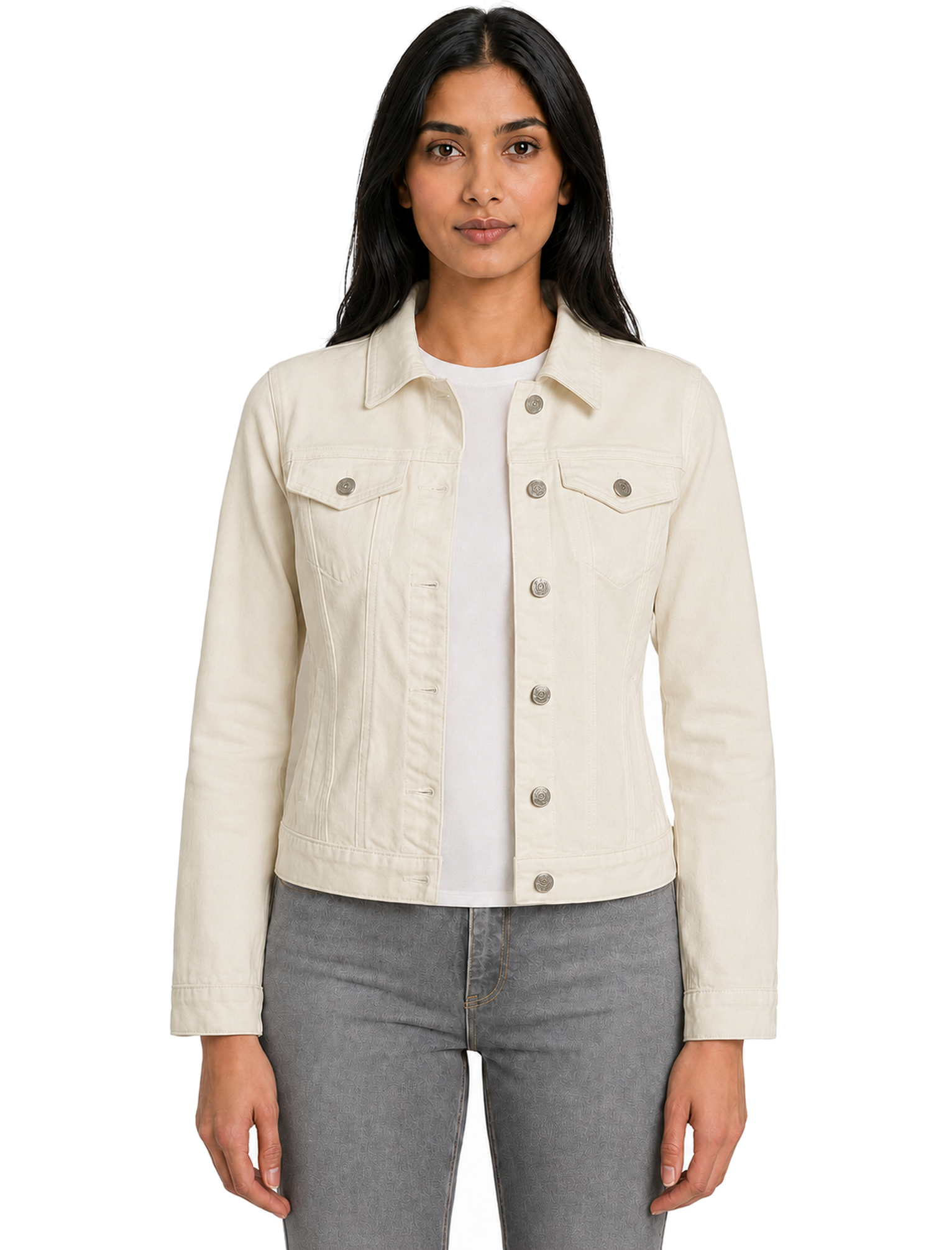 Feather Women's Stretch Cotton Denim Jacket in Ivory - Amara Reya