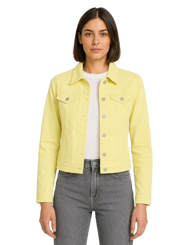 Feather Women's Stretch Cotton Denim Jacket in Pale Lemon - Amara Reya