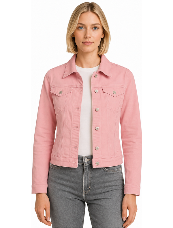 Feather Women's Stretch Cotton Denim Jacket in Zephyr Pink - Amara Reya
