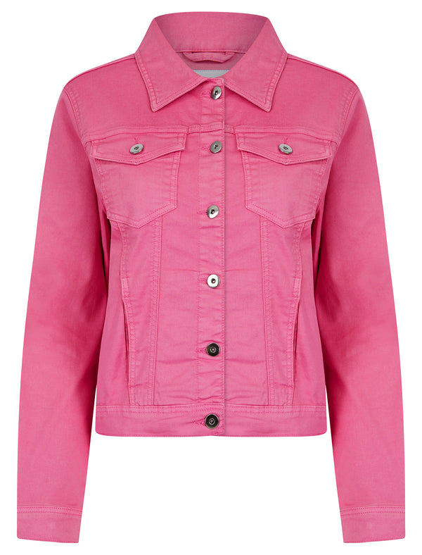 Feather Women's Stretch Cotton Denim Jacket in Pink Cosmos - Amara Reya