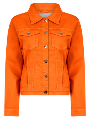 Feather Women's Stretch Cotton Denim Jacket in Celosia Orange - Amara Reya